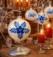 polske glas julekugler blå og hvid julepynt